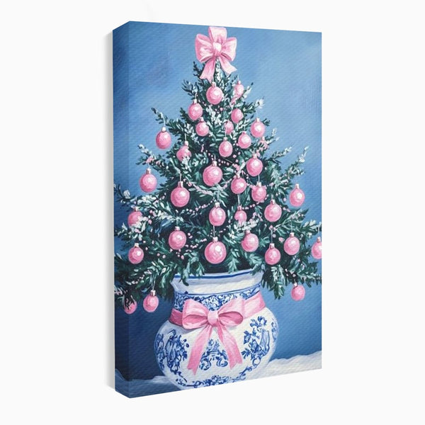 Tablou Canvas Premium, LuxCanva® D1080, Bradutul din Vaza, Roz, Podoabe, Pastelat, Fundita, Rafinat, Aristocratic, Mic, Alb, Albastru, Romantic, Miniatura, Globuri, Camera Copil, Living, Dormitor