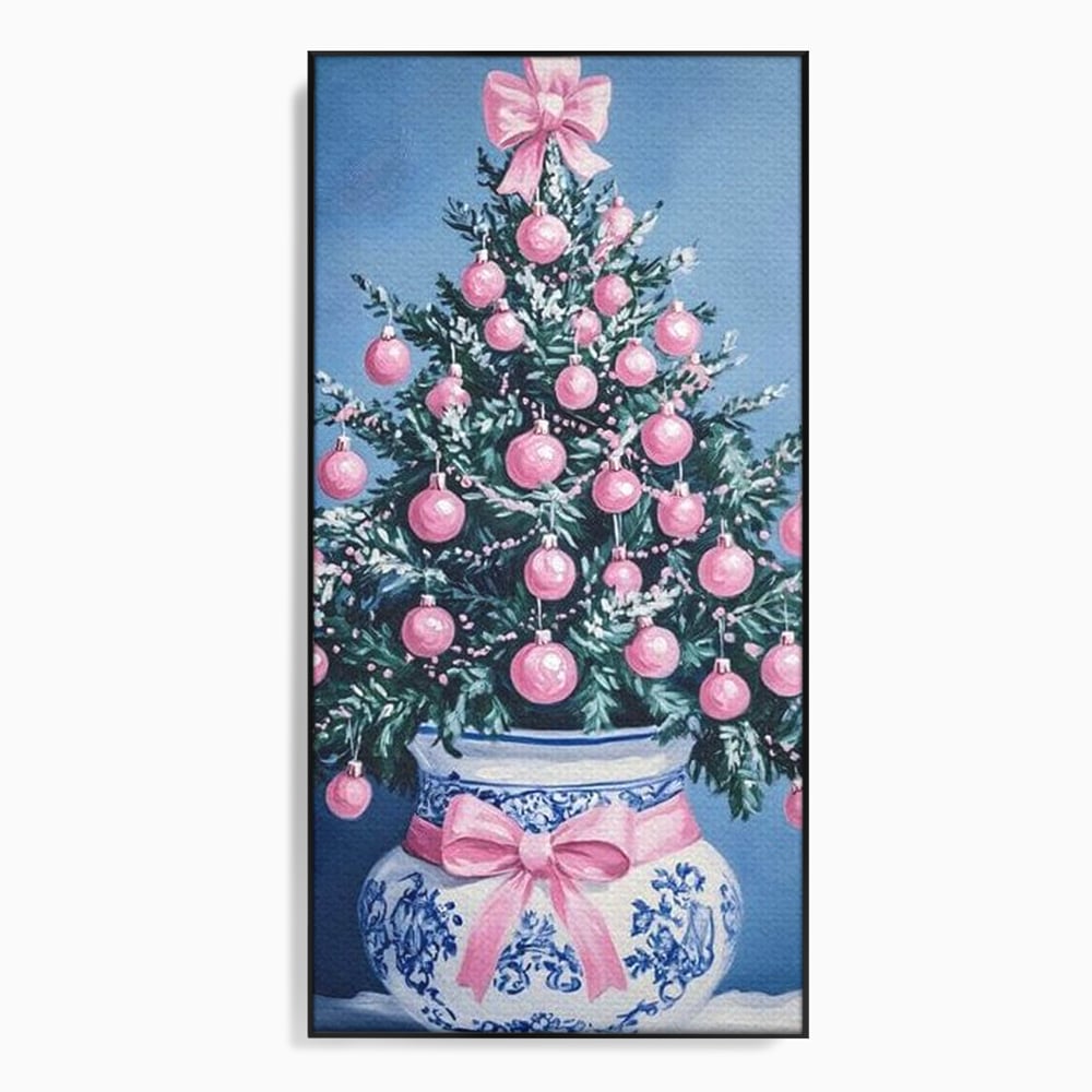 Tablou Canvas Premium, LuxCanva® D1080, Bradutul din Vaza, Roz, Podoabe, Pastelat, Fundita, Rafinat, Aristocratic, Mic, Alb, Albastru, Romantic, Miniatura, Globuri, Camera Copil, Living, Dormitor