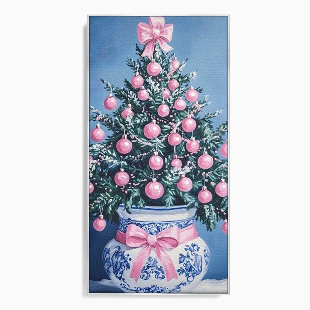 Tablou Canvas Premium, LuxCanva® D1080, Bradutul din Vaza, Roz, Podoabe, Pastelat, Fundita, Rafinat, Aristocratic, Mic, Alb, Albastru, Romantic, Miniatura, Globuri, Camera Copil, Living, Dormitor