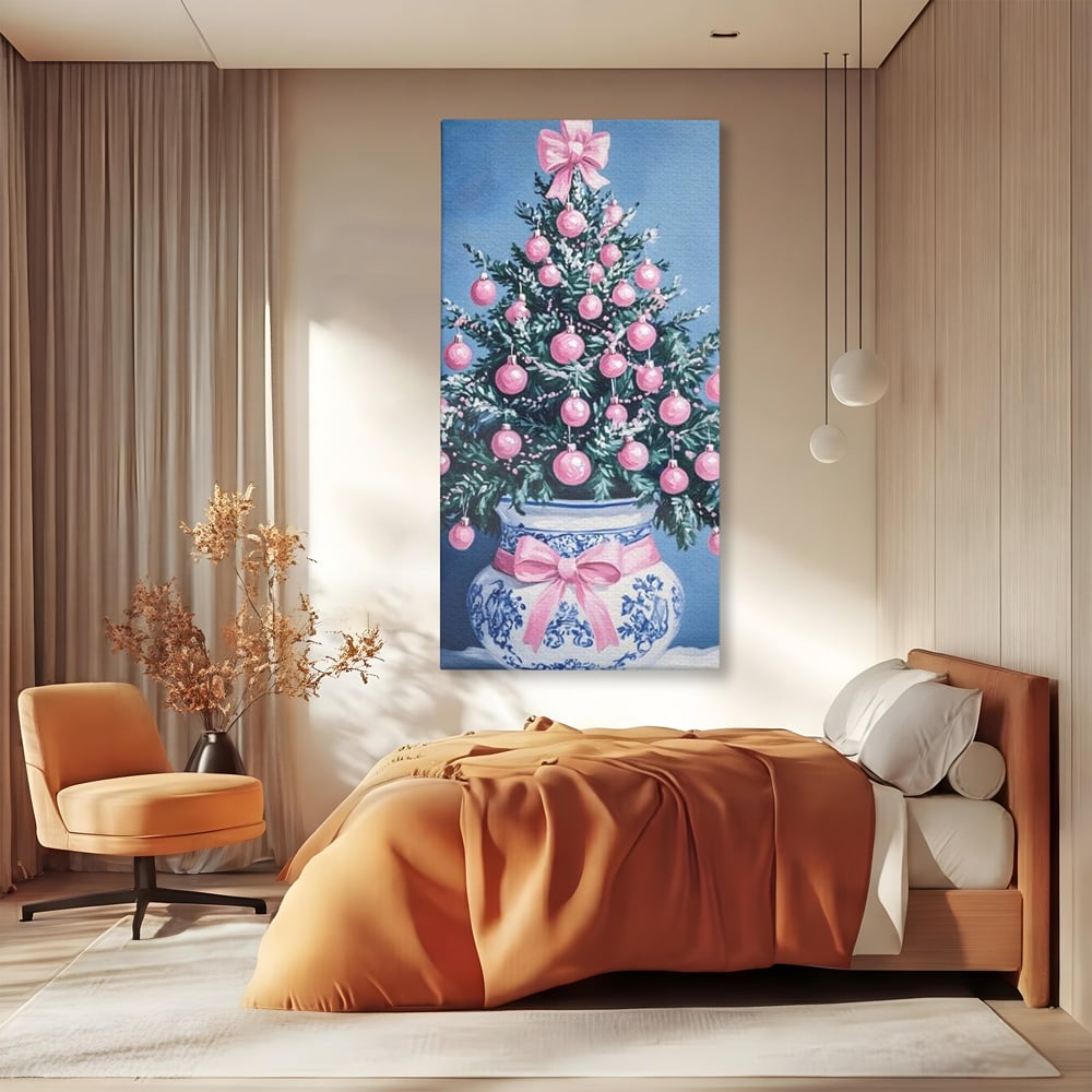 Tablou Canvas Premium, LuxCanva® D1080, Bradutul din Vaza, Roz, Podoabe, Pastelat, Fundita, Rafinat, Aristocratic, Mic, Alb, Albastru, Romantic, Miniatura, Globuri, Camera Copil, Living, Dormitor