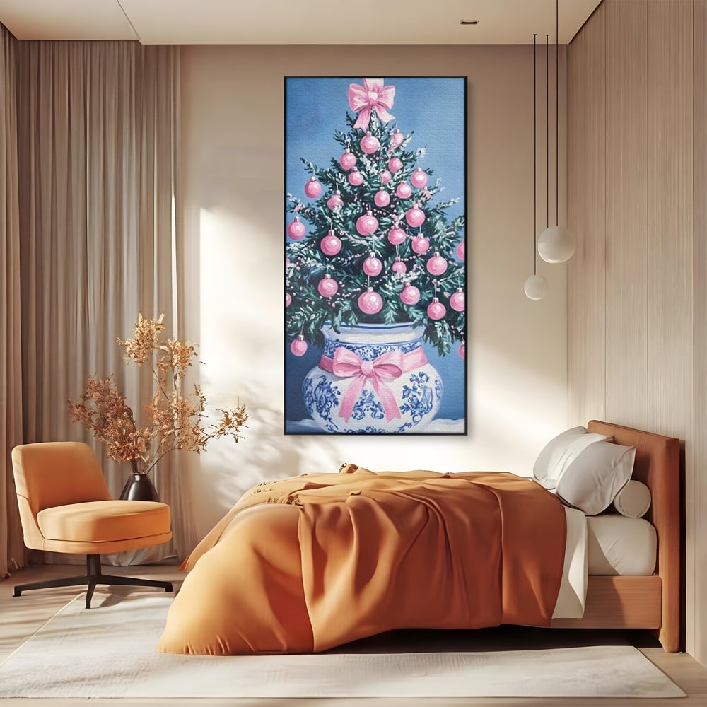 Tablou Canvas Premium, LuxCanva® D1080, Bradutul din Vaza, Roz, Podoabe, Pastelat, Fundita, Rafinat, Aristocratic, Mic, Alb, Albastru, Romantic, Miniatura, Globuri, Camera Copil, Living, Dormitor