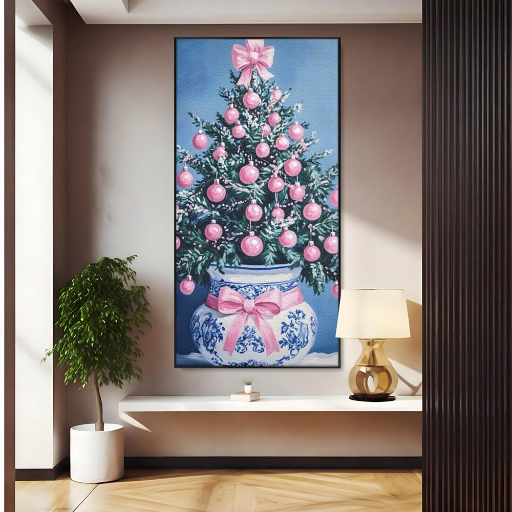 Tablou Canvas Premium, LuxCanva® D1080, Bradutul din Vaza, Roz, Podoabe, Pastelat, Fundita, Rafinat, Aristocratic, Mic, Alb, Albastru, Romantic, Miniatura, Globuri, Camera Copil, Living, Dormitor