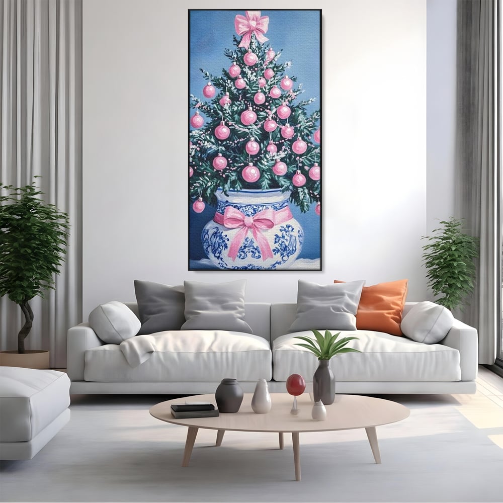 Tablou Canvas Premium, LuxCanva® D1080, Bradutul din Vaza, Roz, Podoabe, Pastelat, Fundita, Rafinat, Aristocratic, Mic, Alb, Albastru, Romantic, Miniatura, Globuri, Camera Copil, Living, Dormitor