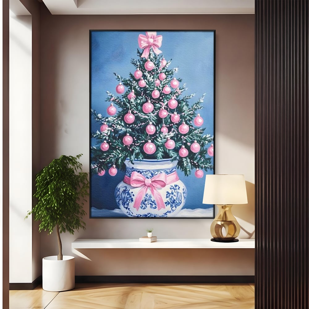 Tablou Canvas Premium, LuxCanva® D1080, Bradutul din Vaza, Roz, Podoabe, Pastelat, Fundita, Rafinat, Aristocratic, Mic, Alb, Albastru, Romantic, Miniatura, Globuri, Camera Copil, Living, Dormitor