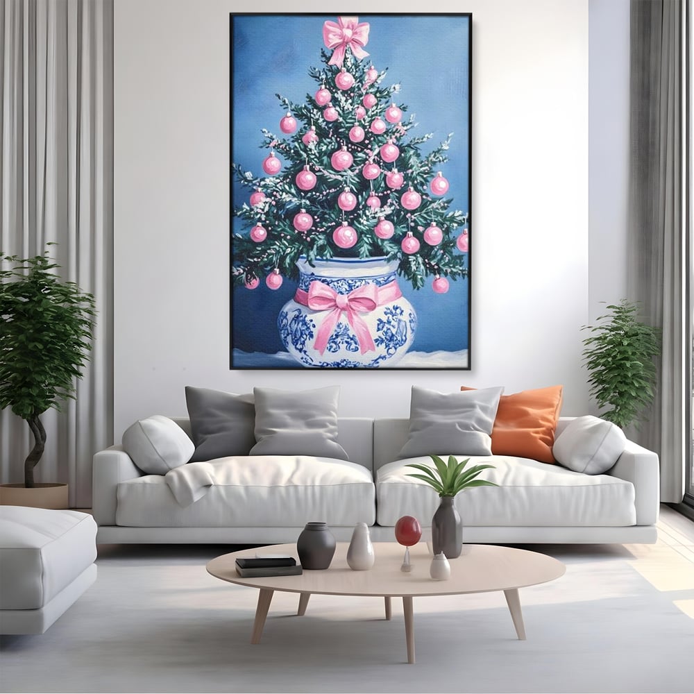 Tablou Canvas Premium, LuxCanva® D1080, Bradutul din Vaza, Roz, Podoabe, Pastelat, Fundita, Rafinat, Aristocratic, Mic, Alb, Albastru, Romantic, Miniatura, Globuri, Camera Copil, Living, Dormitor
