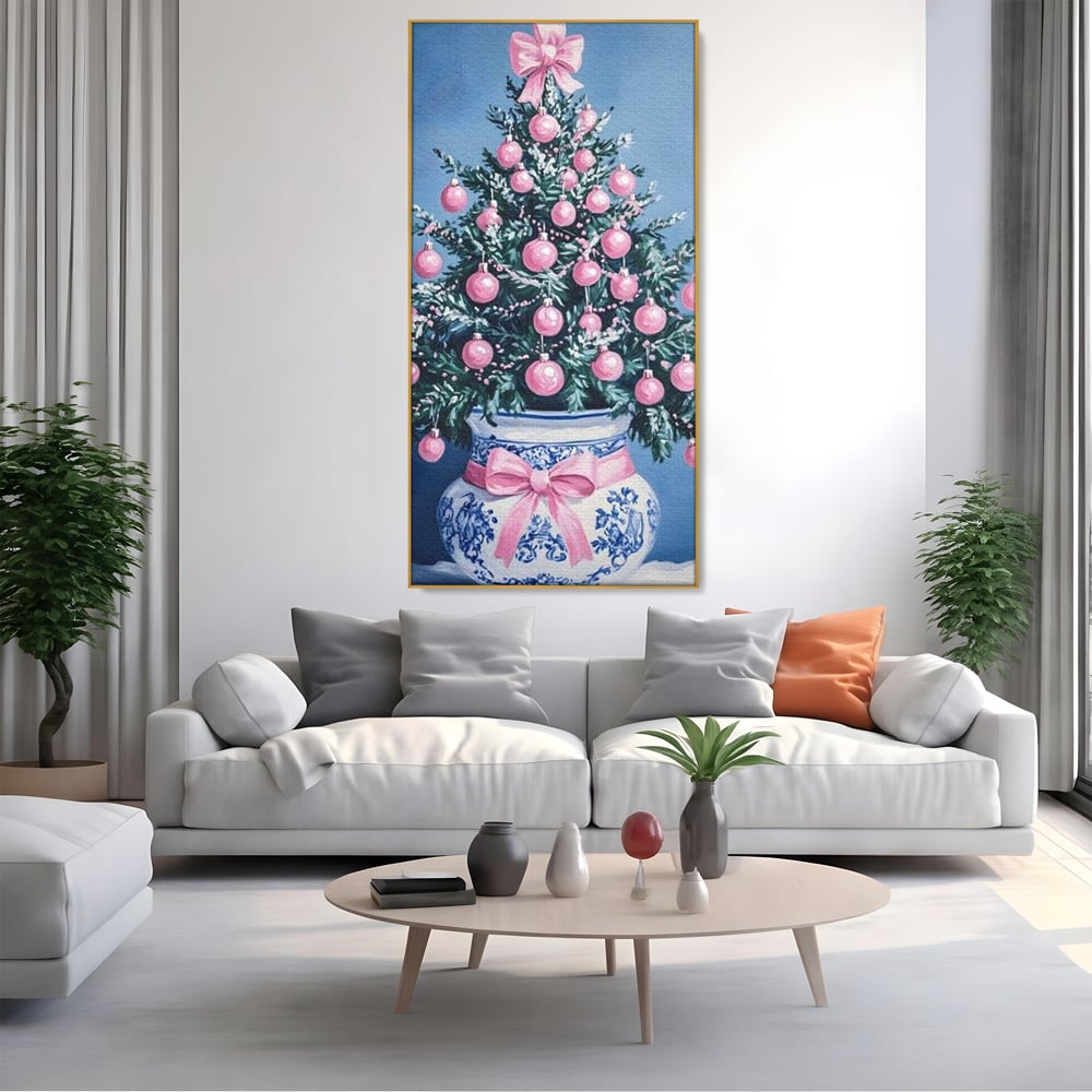 Tablou Canvas Premium, LuxCanva® D1080, Bradutul din Vaza, Roz, Podoabe, Pastelat, Fundita, Rafinat, Aristocratic, Mic, Alb, Albastru, Romantic, Miniatura, Globuri, Camera Copil, Living, Dormitor