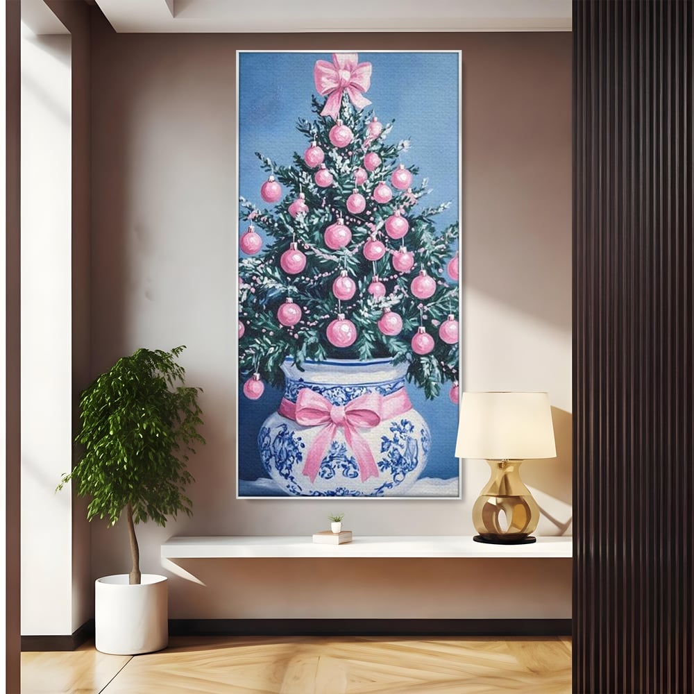 Tablou Canvas Premium, LuxCanva® D1080, Bradutul din Vaza, Roz, Podoabe, Pastelat, Fundita, Rafinat, Aristocratic, Mic, Alb, Albastru, Romantic, Miniatura, Globuri, Camera Copil, Living, Dormitor
