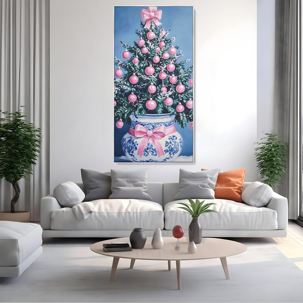 Tablou Canvas Premium, LuxCanva® D1080, Bradutul din Vaza, Roz, Podoabe, Pastelat, Fundita, Rafinat, Aristocratic, Mic, Alb, Albastru, Romantic, Miniatura, Globuri, Camera Copil, Living, Dormitor