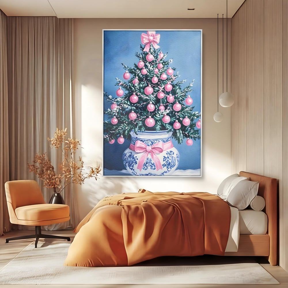 Tablou Canvas Premium, LuxCanva® D1080, Bradutul din Vaza, Roz, Podoabe, Pastelat, Fundita, Rafinat, Aristocratic, Mic, Alb, Albastru, Romantic, Miniatura, Globuri, Camera Copil, Living, Dormitor