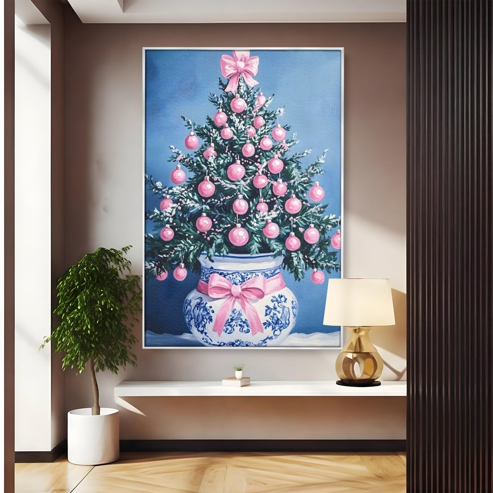Tablou Canvas Premium, LuxCanva® D1080, Bradutul din Vaza, Roz, Podoabe, Pastelat, Fundita, Rafinat, Aristocratic, Mic, Alb, Albastru, Romantic, Miniatura, Globuri, Camera Copil, Living, Dormitor