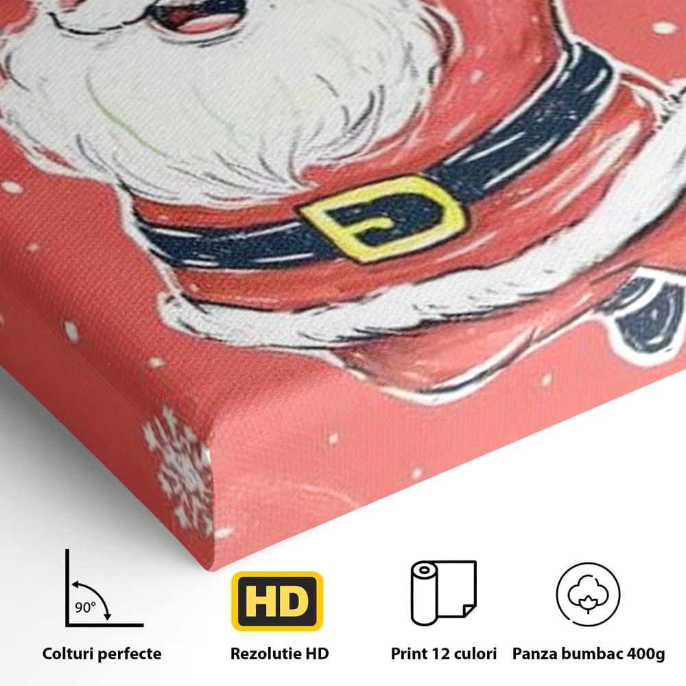 Tablou Canvas Premium, LuxCanva® D1081, Veselia lui Mos Craciun, Craciun, Decoratiune, Perete, Sarbatori, Festiv, Cadou, Copilarie, Ajun, Santa, Mos, Rosu, Costum, Fulgi, Nea, Camera Copil, Living, Dormitor