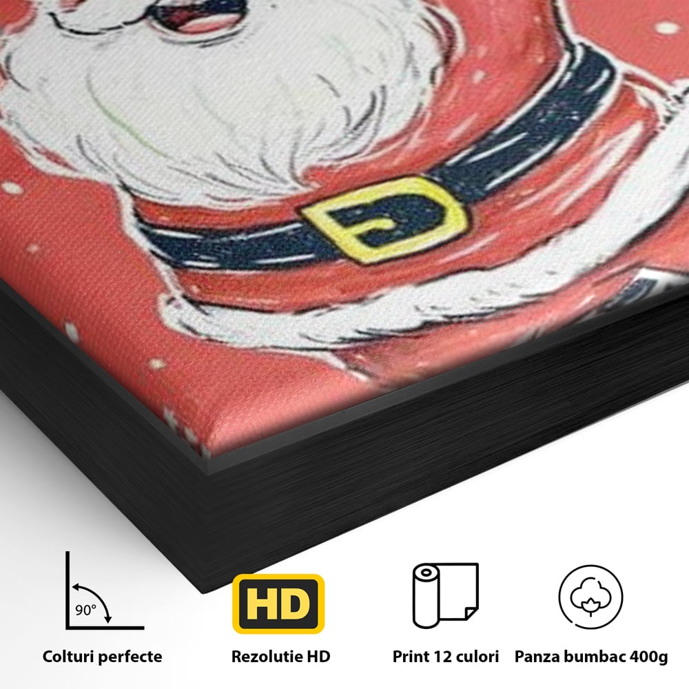 Tablou Canvas Premium, LuxCanva® D1081, Veselia lui Mos Craciun, Craciun, Decoratiune, Perete, Sarbatori, Festiv, Cadou, Copilarie, Ajun, Santa, Mos, Rosu, Costum, Fulgi, Nea, Camera Copil, Living, Dormitor
