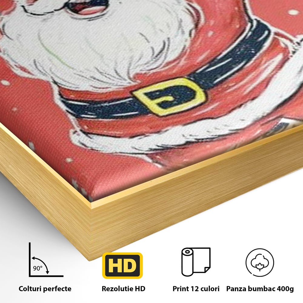 Tablou Canvas Premium, LuxCanva® D1081, Veselia lui Mos Craciun, Craciun, Decoratiune, Perete, Sarbatori, Festiv, Cadou, Copilarie, Ajun, Santa, Mos, Rosu, Costum, Fulgi, Nea, Camera Copil, Living, Dormitor