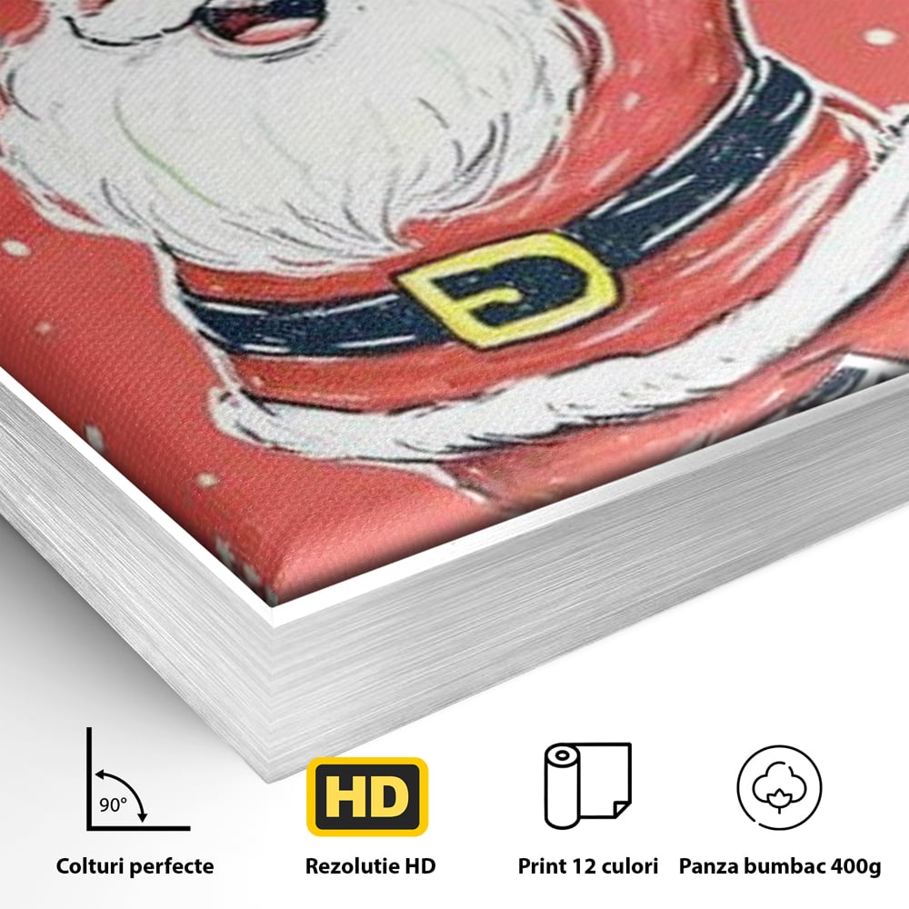 Tablou Canvas Premium, LuxCanva® D1081, Veselia lui Mos Craciun, Craciun, Decoratiune, Perete, Sarbatori, Festiv, Cadou, Copilarie, Ajun, Santa, Mos, Rosu, Costum, Fulgi, Nea, Camera Copil, Living, Dormitor
