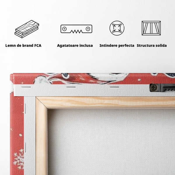 Tablou Canvas Premium, LuxCanva® D1081, Veselia lui Mos Craciun, Craciun, Decoratiune, Perete, Sarbatori, Festiv, Cadou, Copilarie, Ajun, Santa, Mos, Rosu, Costum, Fulgi, Nea, Camera Copil, Living, Dormitor