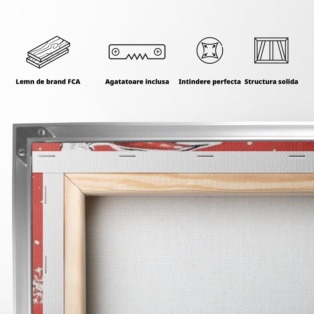 Tablou Canvas Premium, LuxCanva® D1081, Veselia lui Mos Craciun, Craciun, Decoratiune, Perete, Sarbatori, Festiv, Cadou, Copilarie, Ajun, Santa, Mos, Rosu, Costum, Fulgi, Nea, Camera Copil, Living, Dormitor