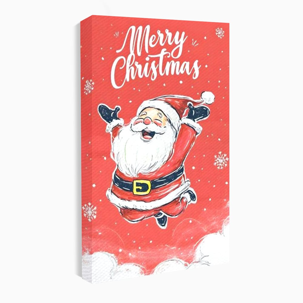 Tablou Canvas Premium, LuxCanva® D1081, Veselia lui Mos Craciun, Craciun, Decoratiune, Perete, Sarbatori, Festiv, Cadou, Copilarie, Ajun, Santa, Mos, Rosu, Costum, Fulgi, Nea, Camera Copil, Living, Dormitor