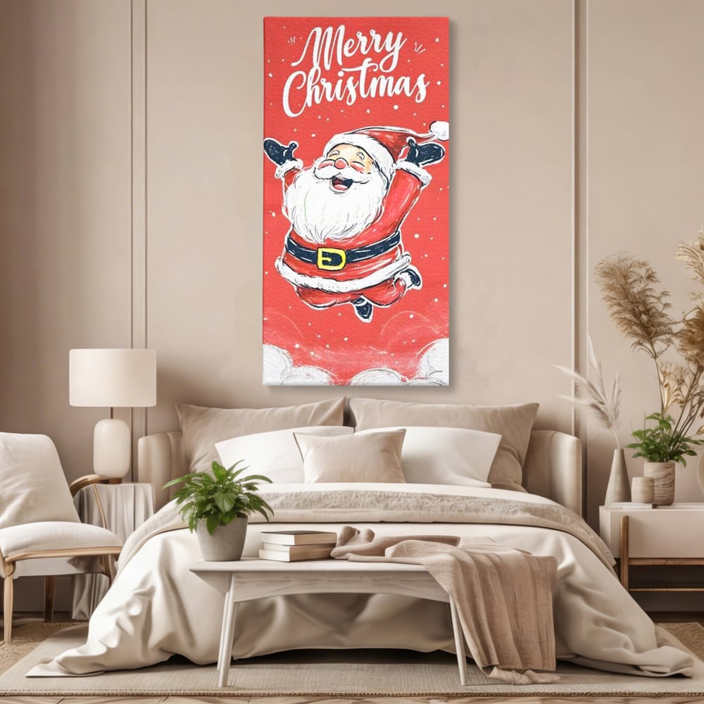 Tablou Canvas Premium, LuxCanva® D1081, Veselia lui Mos Craciun, Craciun, Decoratiune, Perete, Sarbatori, Festiv, Cadou, Copilarie, Ajun, Santa, Mos, Rosu, Costum, Fulgi, Nea, Camera Copil, Living, Dormitor