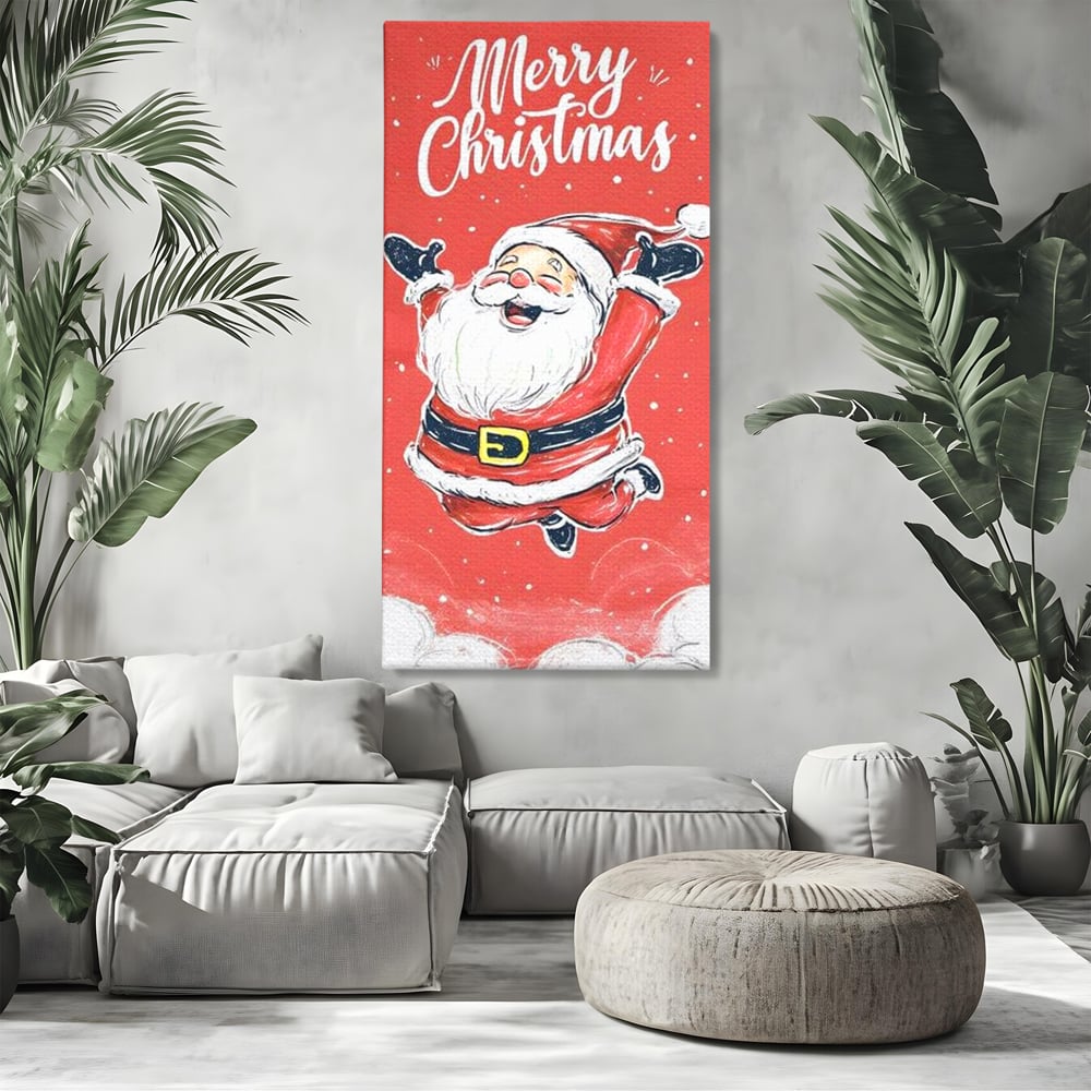 Tablou Canvas Premium, LuxCanva® D1081, Veselia lui Mos Craciun, Craciun, Decoratiune, Perete, Sarbatori, Festiv, Cadou, Copilarie, Ajun, Santa, Mos, Rosu, Costum, Fulgi, Nea, Camera Copil, Living, Dormitor