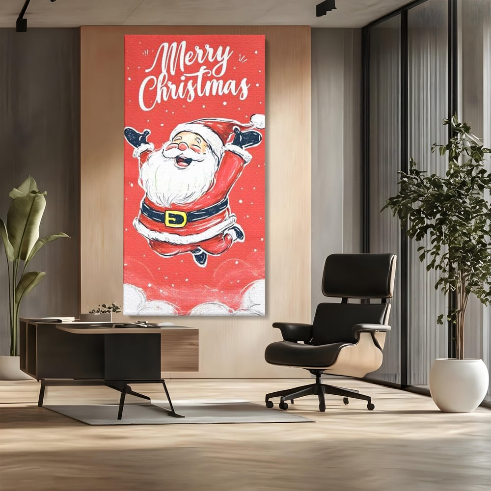 Tablou Canvas Premium, LuxCanva® D1081, Veselia lui Mos Craciun, Craciun, Decoratiune, Perete, Sarbatori, Festiv, Cadou, Copilarie, Ajun, Santa, Mos, Rosu, Costum, Fulgi, Nea, Camera Copil, Living, Dormitor