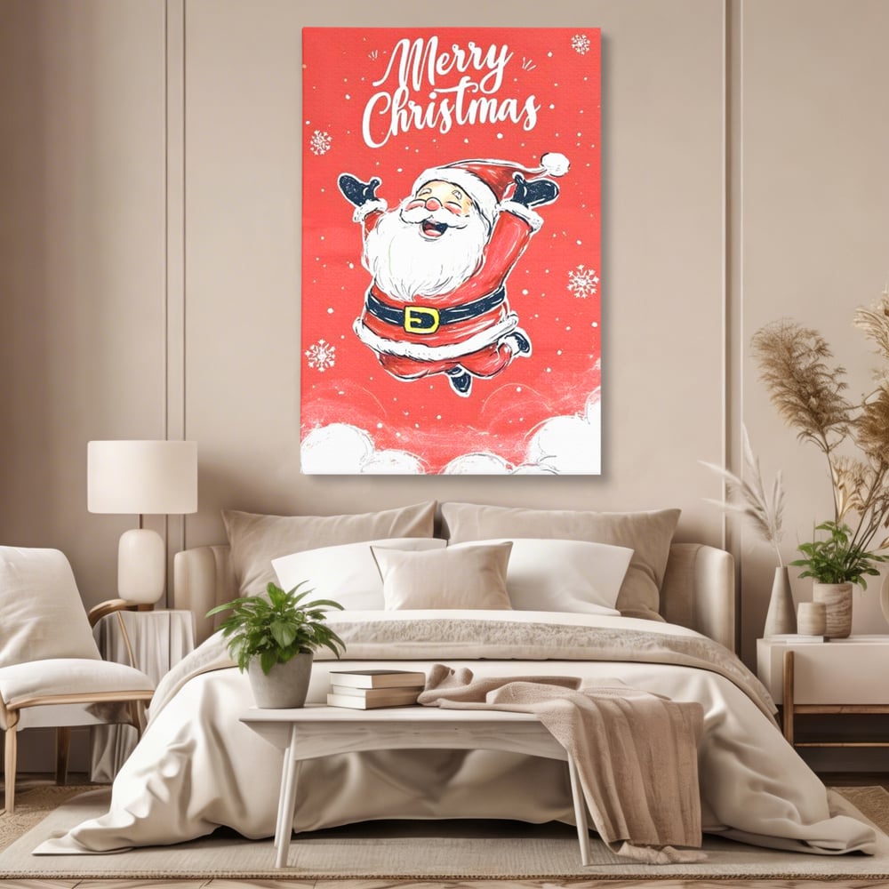 Tablou Canvas Premium, LuxCanva® D1081, Veselia lui Mos Craciun, Craciun, Decoratiune, Perete, Sarbatori, Festiv, Cadou, Copilarie, Ajun, Santa, Mos, Rosu, Costum, Fulgi, Nea, Camera Copil, Living, Dormitor