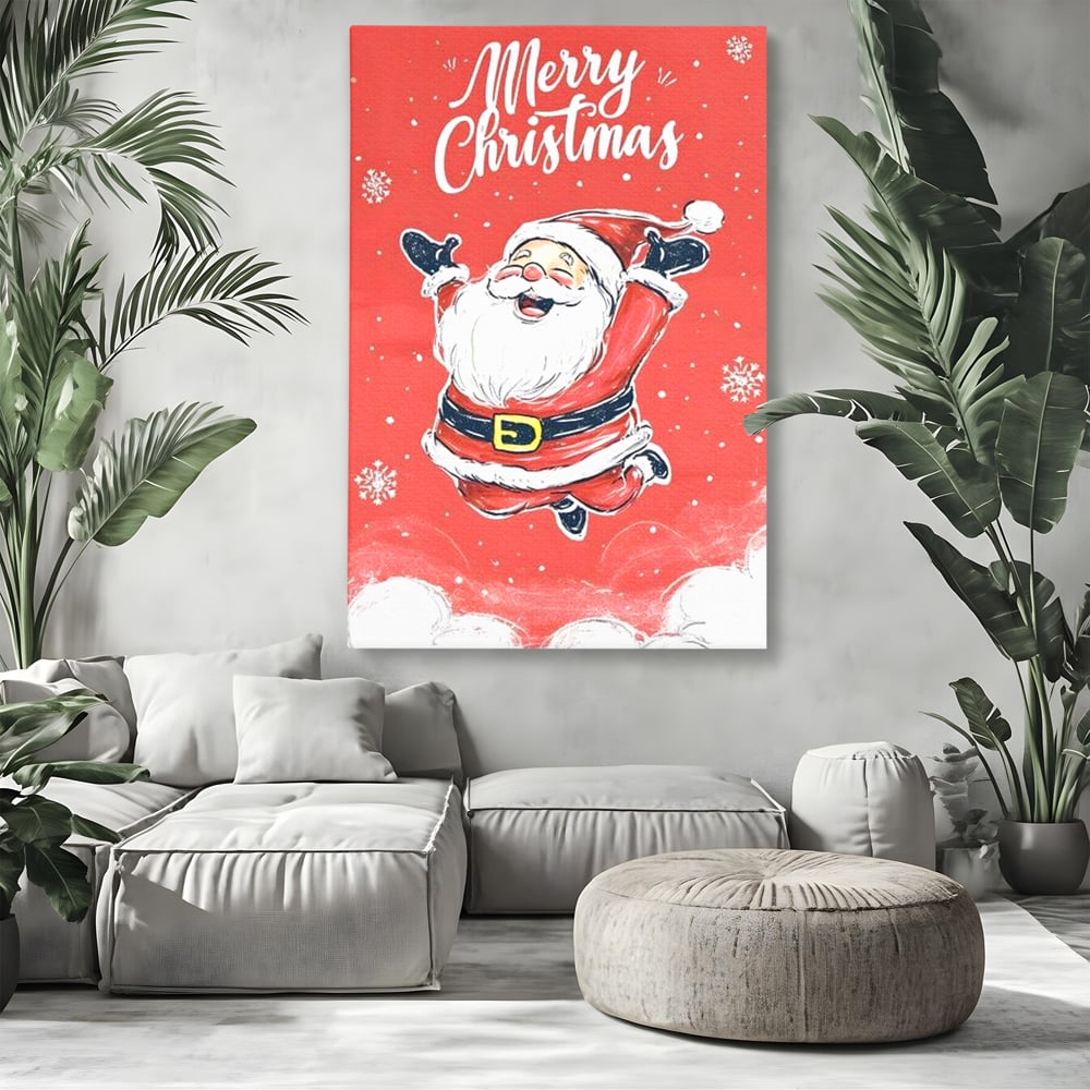 Tablou Canvas Premium, LuxCanva® D1081, Veselia lui Mos Craciun, Craciun, Decoratiune, Perete, Sarbatori, Festiv, Cadou, Copilarie, Ajun, Santa, Mos, Rosu, Costum, Fulgi, Nea, Camera Copil, Living, Dormitor