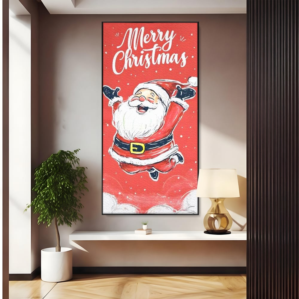 Tablou Canvas Premium, LuxCanva® D1081, Veselia lui Mos Craciun, Craciun, Decoratiune, Perete, Sarbatori, Festiv, Cadou, Copilarie, Ajun, Santa, Mos, Rosu, Costum, Fulgi, Nea, Camera Copil, Living, Dormitor
