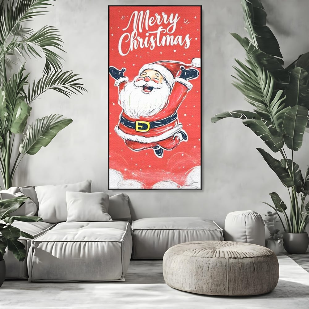Tablou Canvas Premium, LuxCanva® D1081, Veselia lui Mos Craciun, Craciun, Decoratiune, Perete, Sarbatori, Festiv, Cadou, Copilarie, Ajun, Santa, Mos, Rosu, Costum, Fulgi, Nea, Camera Copil, Living, Dormitor