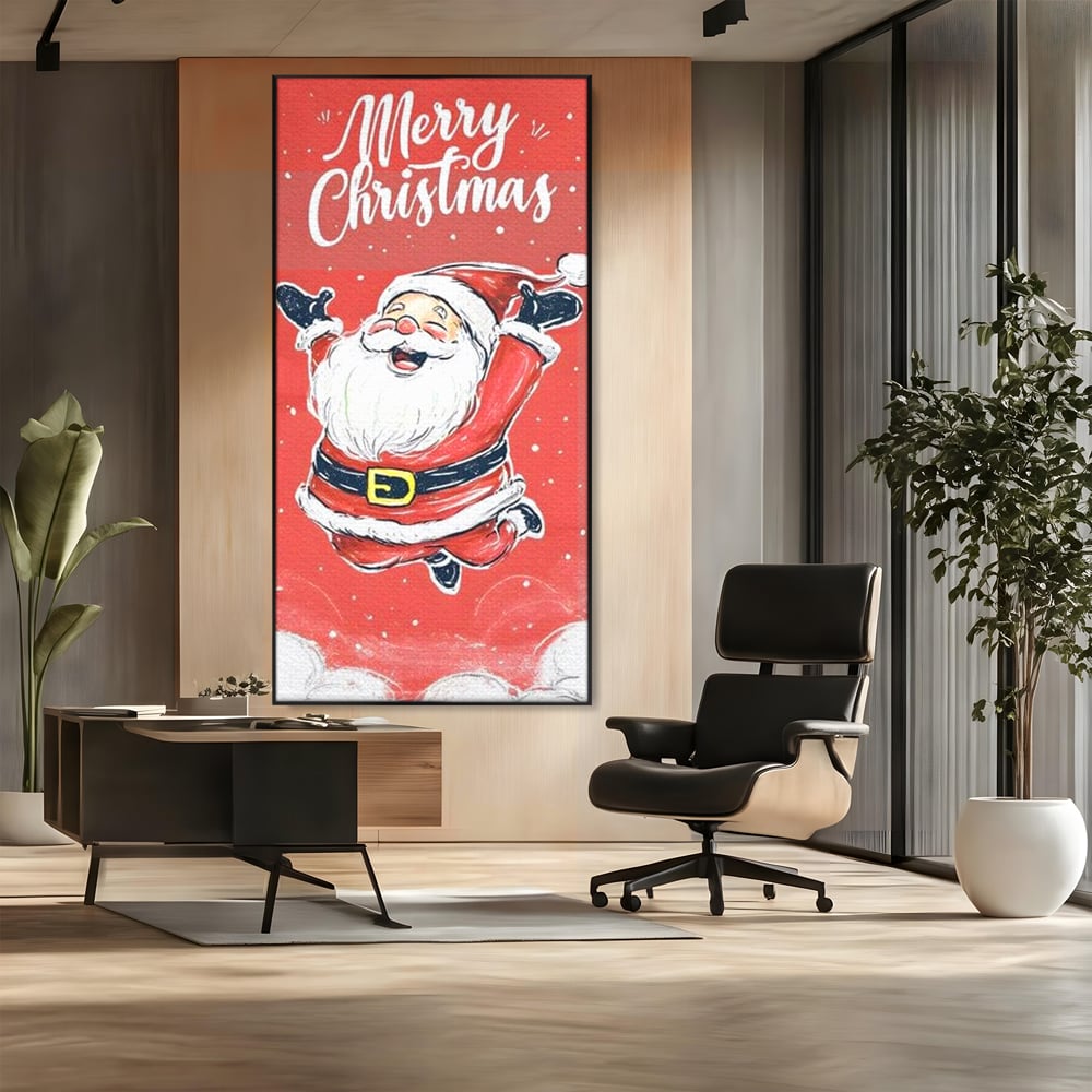 Tablou Canvas Premium, LuxCanva® D1081, Veselia lui Mos Craciun, Craciun, Decoratiune, Perete, Sarbatori, Festiv, Cadou, Copilarie, Ajun, Santa, Mos, Rosu, Costum, Fulgi, Nea, Camera Copil, Living, Dormitor