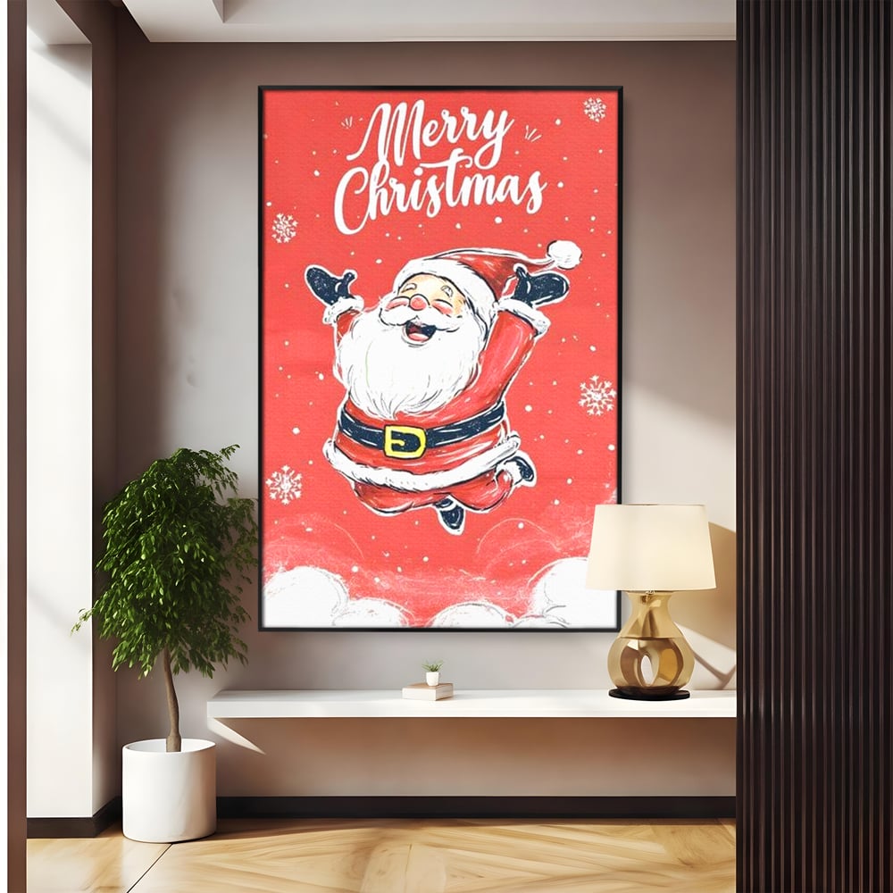 Tablou Canvas Premium, LuxCanva® D1081, Veselia lui Mos Craciun, Craciun, Decoratiune, Perete, Sarbatori, Festiv, Cadou, Copilarie, Ajun, Santa, Mos, Rosu, Costum, Fulgi, Nea, Camera Copil, Living, Dormitor