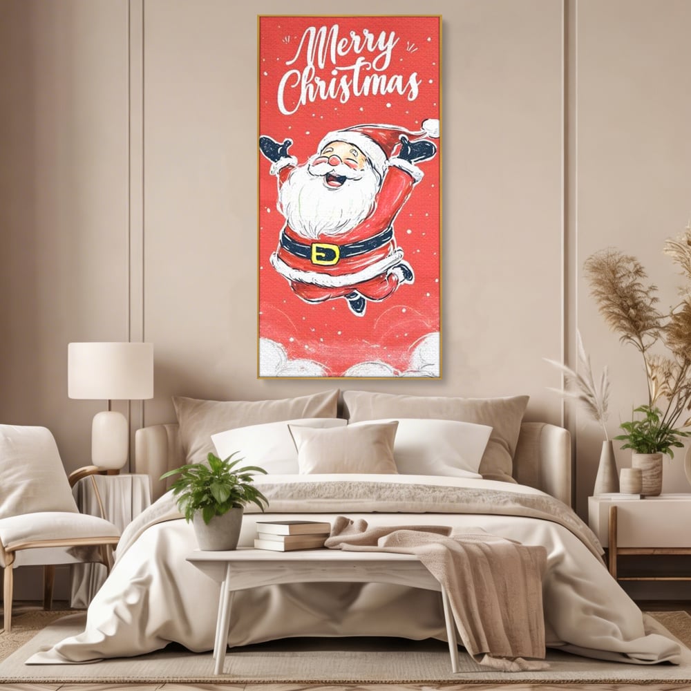 Tablou Canvas Premium, LuxCanva® D1081, Veselia lui Mos Craciun, Craciun, Decoratiune, Perete, Sarbatori, Festiv, Cadou, Copilarie, Ajun, Santa, Mos, Rosu, Costum, Fulgi, Nea, Camera Copil, Living, Dormitor