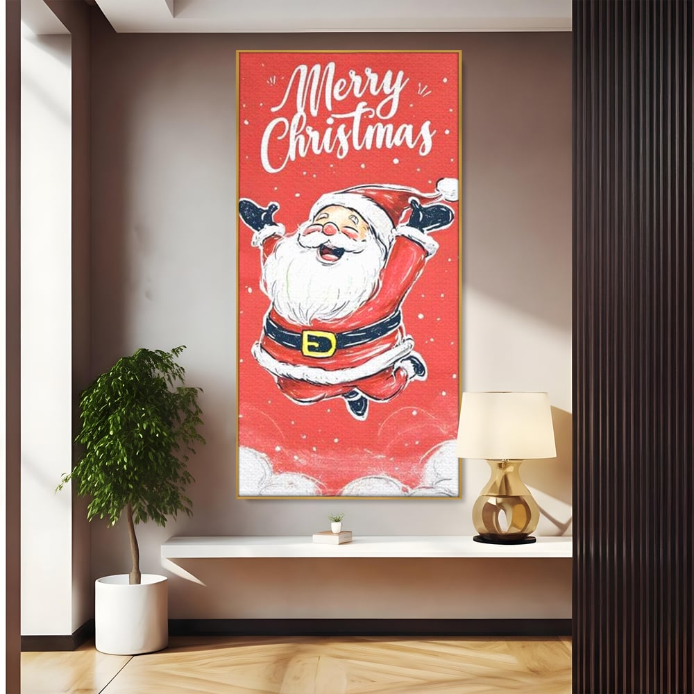 Tablou Canvas Premium, LuxCanva® D1081, Veselia lui Mos Craciun, Craciun, Decoratiune, Perete, Sarbatori, Festiv, Cadou, Copilarie, Ajun, Santa, Mos, Rosu, Costum, Fulgi, Nea, Camera Copil, Living, Dormitor
