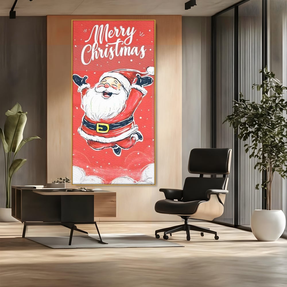 Tablou Canvas Premium, LuxCanva® D1081, Veselia lui Mos Craciun, Craciun, Decoratiune, Perete, Sarbatori, Festiv, Cadou, Copilarie, Ajun, Santa, Mos, Rosu, Costum, Fulgi, Nea, Camera Copil, Living, Dormitor