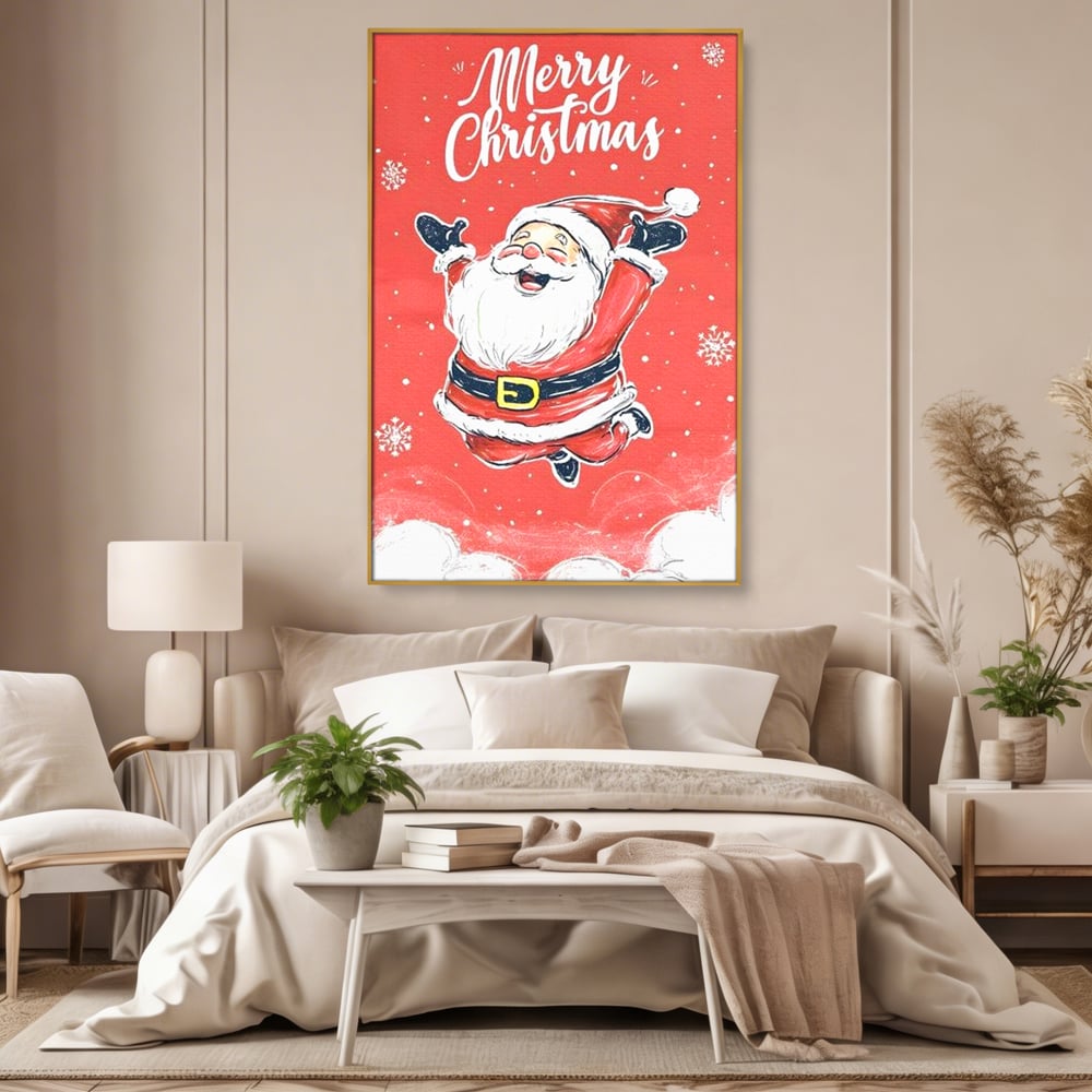 Tablou Canvas Premium, LuxCanva® D1081, Veselia lui Mos Craciun, Craciun, Decoratiune, Perete, Sarbatori, Festiv, Cadou, Copilarie, Ajun, Santa, Mos, Rosu, Costum, Fulgi, Nea, Camera Copil, Living, Dormitor