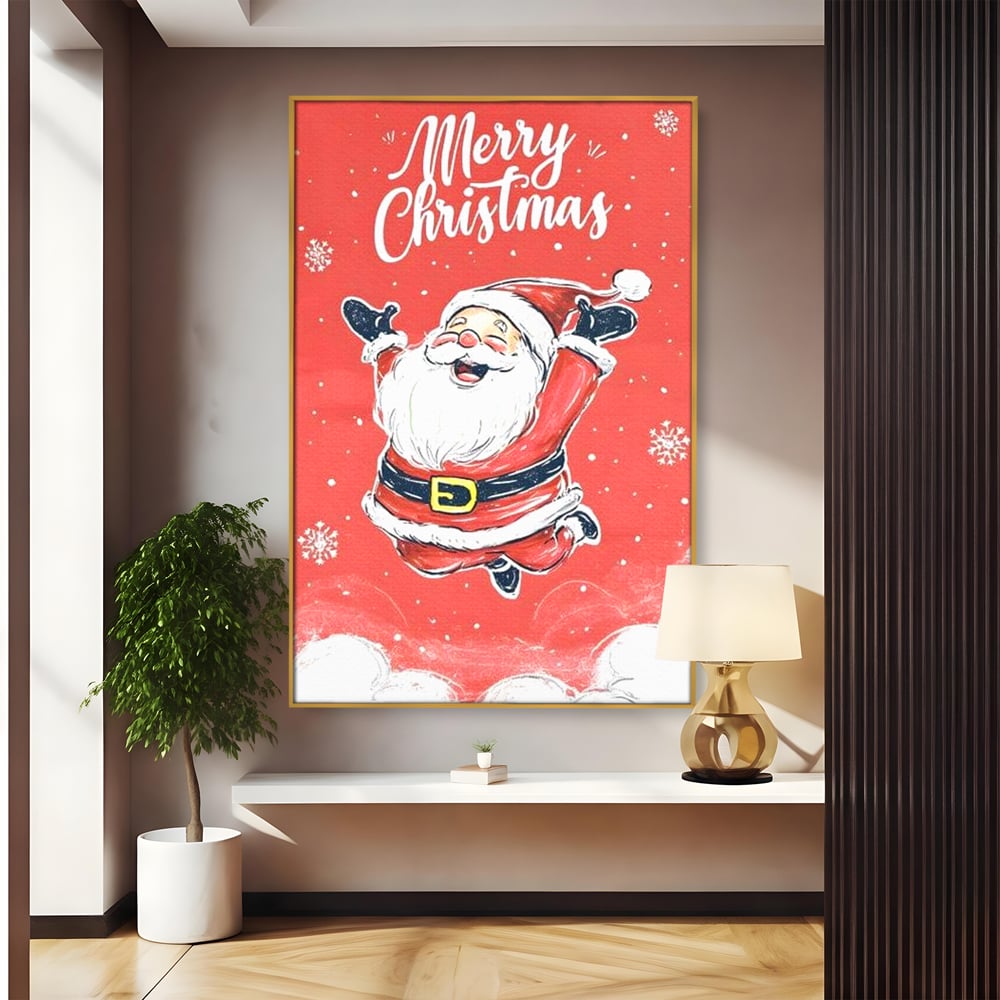 Tablou Canvas Premium, LuxCanva® D1081, Veselia lui Mos Craciun, Craciun, Decoratiune, Perete, Sarbatori, Festiv, Cadou, Copilarie, Ajun, Santa, Mos, Rosu, Costum, Fulgi, Nea, Camera Copil, Living, Dormitor