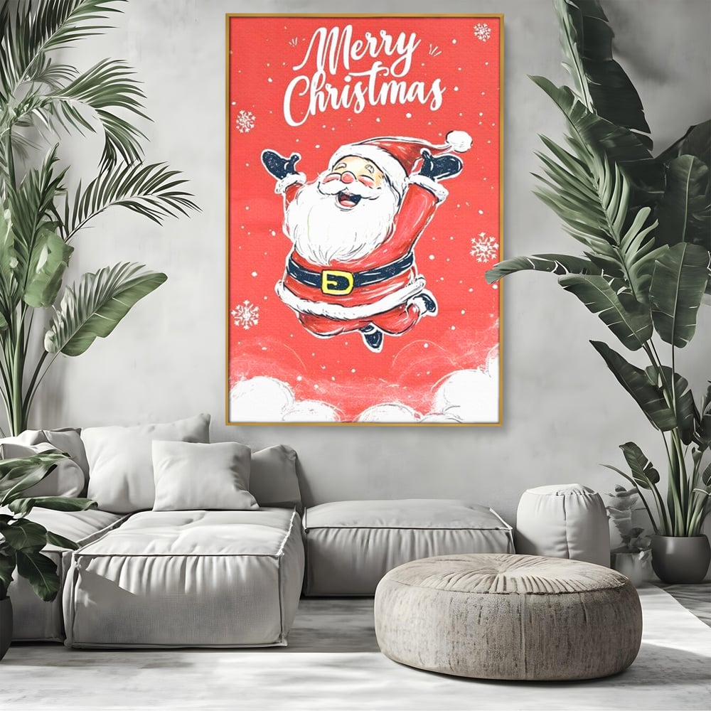 Tablou Canvas Premium, LuxCanva® D1081, Veselia lui Mos Craciun, Craciun, Decoratiune, Perete, Sarbatori, Festiv, Cadou, Copilarie, Ajun, Santa, Mos, Rosu, Costum, Fulgi, Nea, Camera Copil, Living, Dormitor
