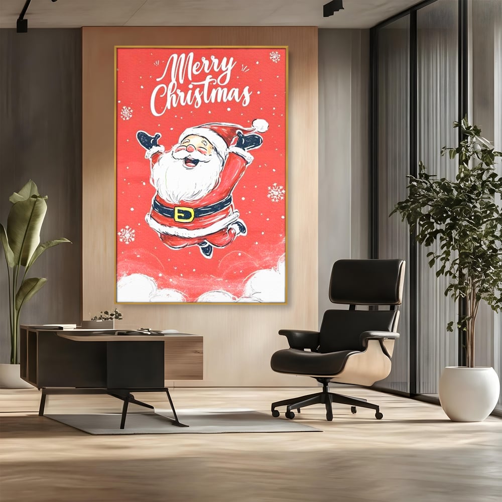 Tablou Canvas Premium, LuxCanva® D1081, Veselia lui Mos Craciun, Craciun, Decoratiune, Perete, Sarbatori, Festiv, Cadou, Copilarie, Ajun, Santa, Mos, Rosu, Costum, Fulgi, Nea, Camera Copil, Living, Dormitor