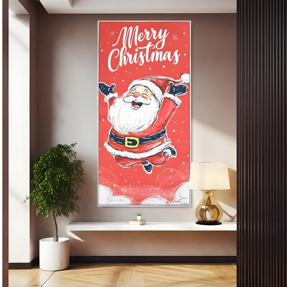 Tablou Canvas Premium, LuxCanva® D1081, Veselia lui Mos Craciun, Craciun, Decoratiune, Perete, Sarbatori, Festiv, Cadou, Copilarie, Ajun, Santa, Mos, Rosu, Costum, Fulgi, Nea, Camera Copil, Living, Dormitor