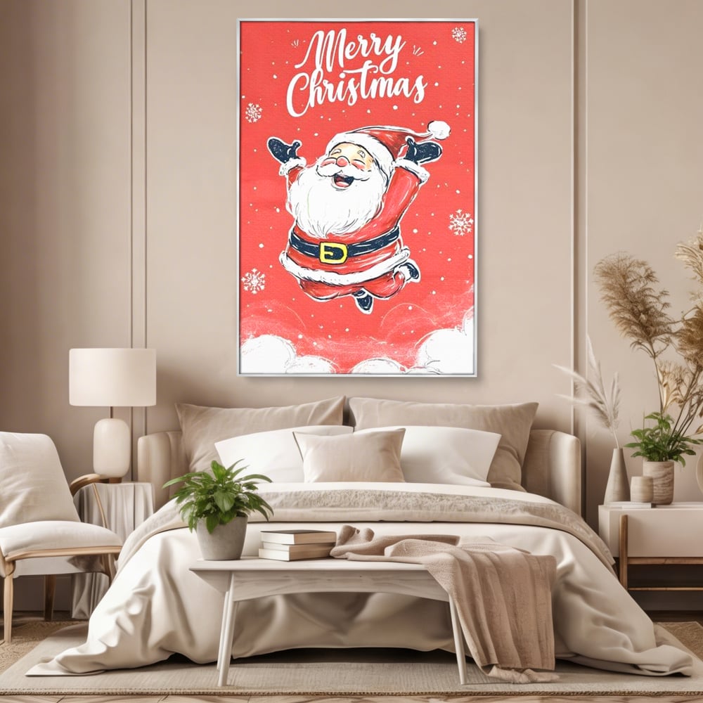 Tablou Canvas Premium, LuxCanva® D1081, Veselia lui Mos Craciun, Craciun, Decoratiune, Perete, Sarbatori, Festiv, Cadou, Copilarie, Ajun, Santa, Mos, Rosu, Costum, Fulgi, Nea, Camera Copil, Living, Dormitor