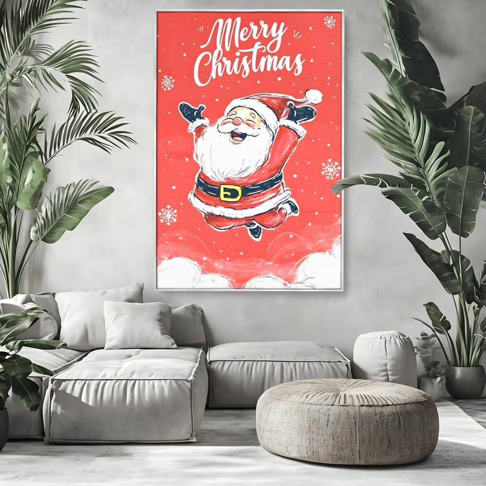 Tablou Canvas Premium, LuxCanva® D1081, Veselia lui Mos Craciun, Craciun, Decoratiune, Perete, Sarbatori, Festiv, Cadou, Copilarie, Ajun, Santa, Mos, Rosu, Costum, Fulgi, Nea, Camera Copil, Living, Dormitor
