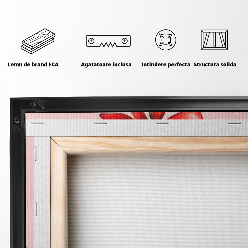 Fotoleinwand Leinwand Premium, LuxCanva® D1082, Zweig mit roter Hülle, Weihnachten, Pflanze, Zweig, Blätter, festlich, elegant, rosa, Winter, Jahreszeit, einfach, grün, grün, Atmosphäre, Kinderzimmer, Wohnen, Schlafzimmer