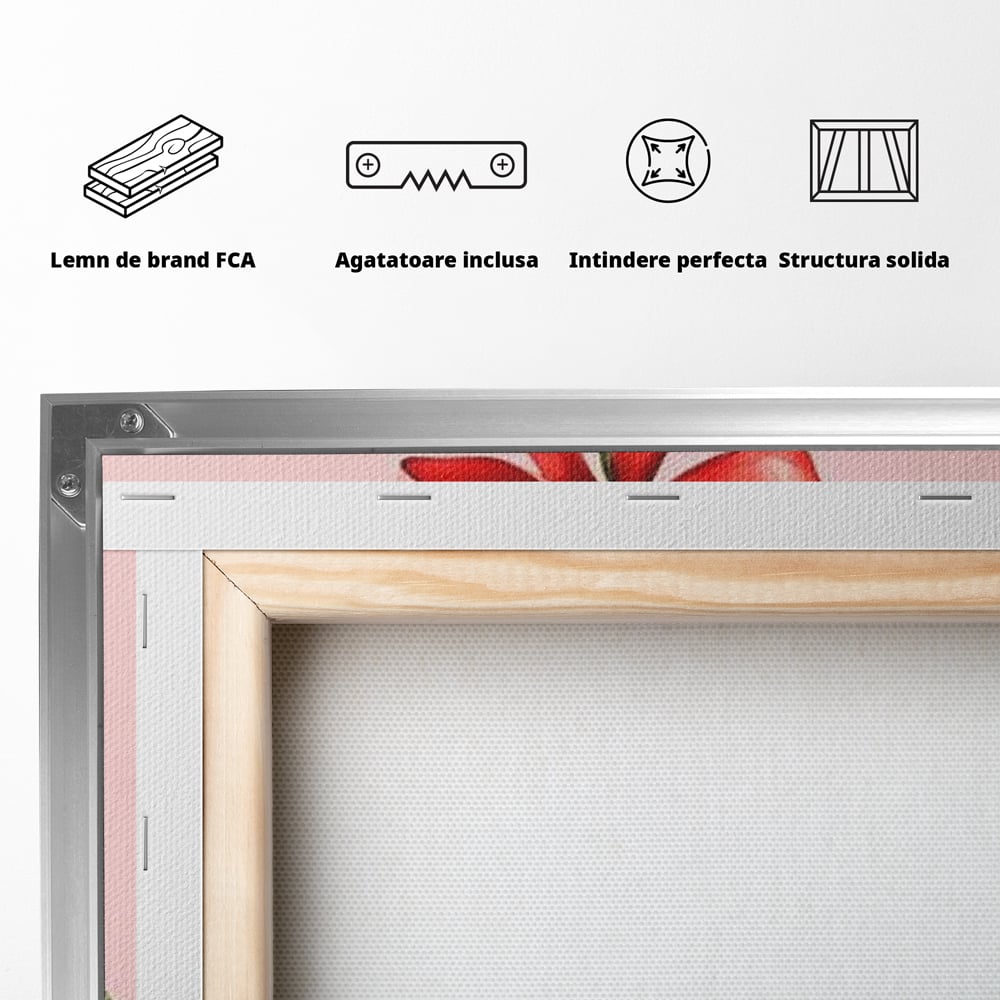 Fotoleinwand Leinwand Premium, LuxCanva® D1082, Zweig mit roter Hülle, Weihnachten, Pflanze, Zweig, Blätter, festlich, elegant, rosa, Winter, Jahreszeit, einfach, grün, grün, Atmosphäre, Kinderzimmer, Wohnen, Schlafzimmer