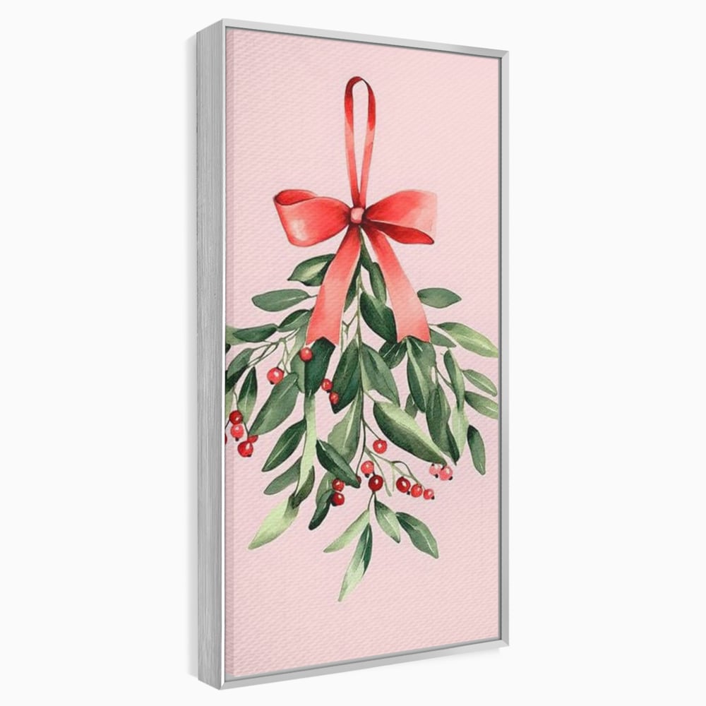 Fotoleinwand Leinwand Premium, LuxCanva® D1082, Zweig mit roter Hülle, Weihnachten, Pflanze, Zweig, Blätter, festlich, elegant, rosa, Winter, Jahreszeit, einfach, grün, grün, Atmosphäre, Kinderzimmer, Wohnen, Schlafzimmer