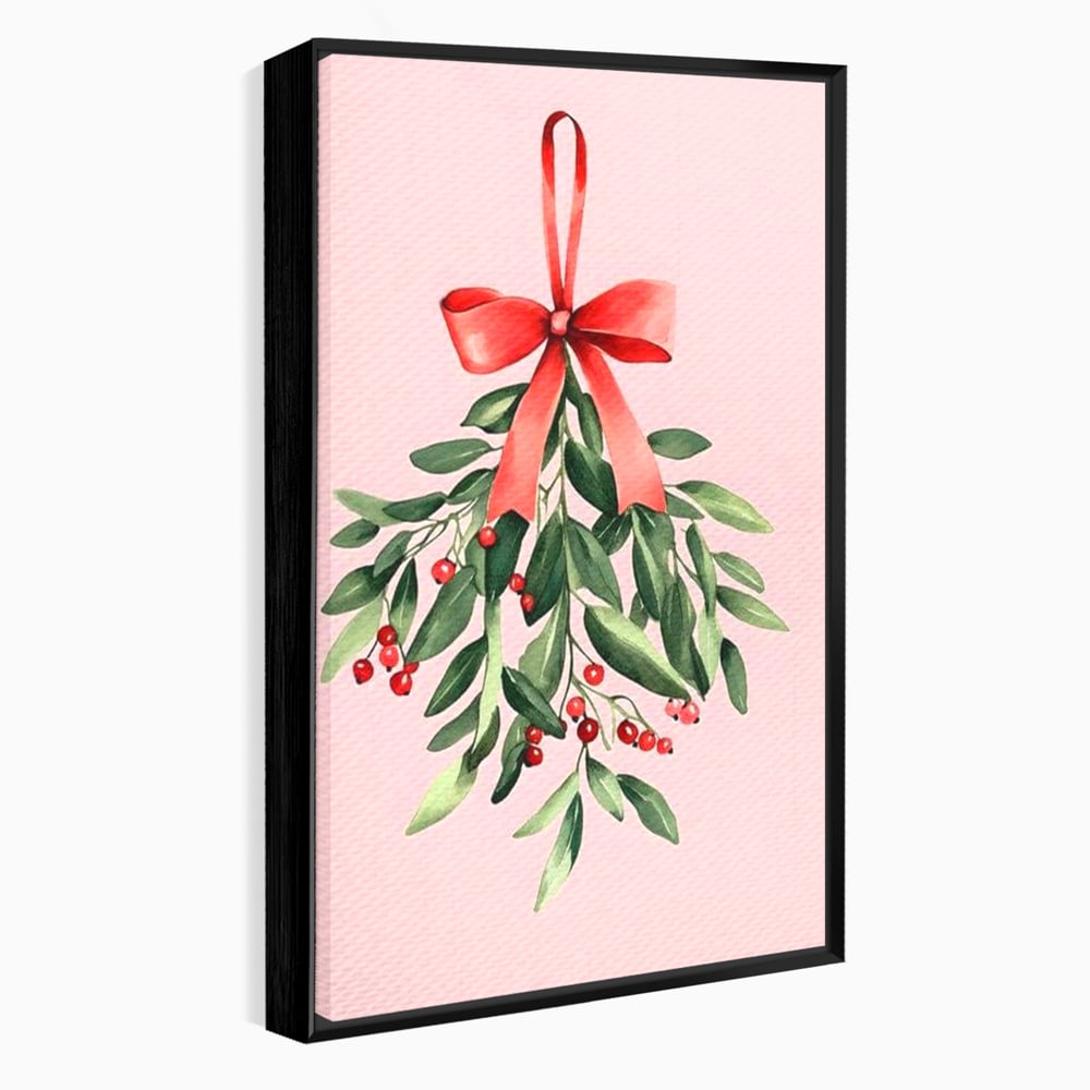 Fotoleinwand Leinwand Premium, LuxCanva® D1082, Zweig mit roter Hülle, Weihnachten, Pflanze, Zweig, Blätter, festlich, elegant, rosa, Winter, Jahreszeit, einfach, grün, grün, Atmosphäre, Kinderzimmer, Wohnen, Schlafzimmer