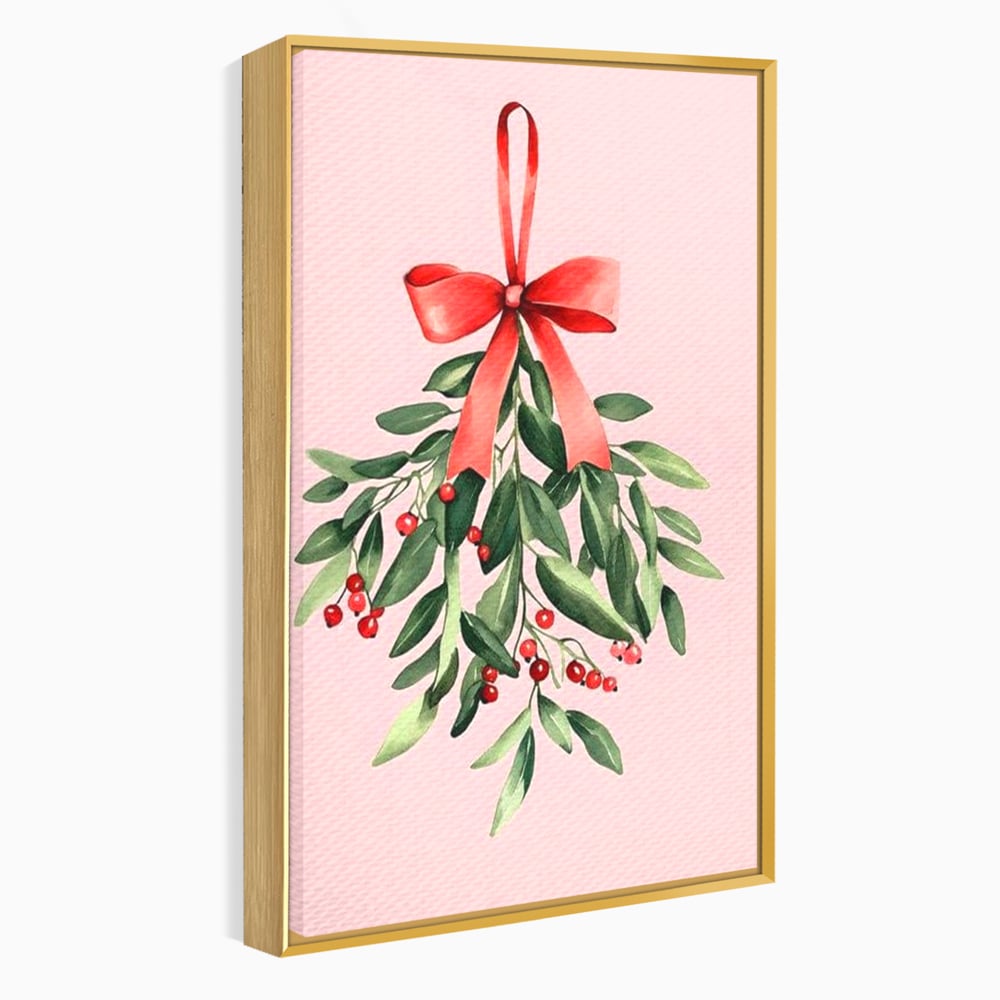 Fotoleinwand Leinwand Premium, LuxCanva® D1082, Zweig mit roter Hülle, Weihnachten, Pflanze, Zweig, Blätter, festlich, elegant, rosa, Winter, Jahreszeit, einfach, grün, grün, Atmosphäre, Kinderzimmer, Wohnen, Schlafzimmer