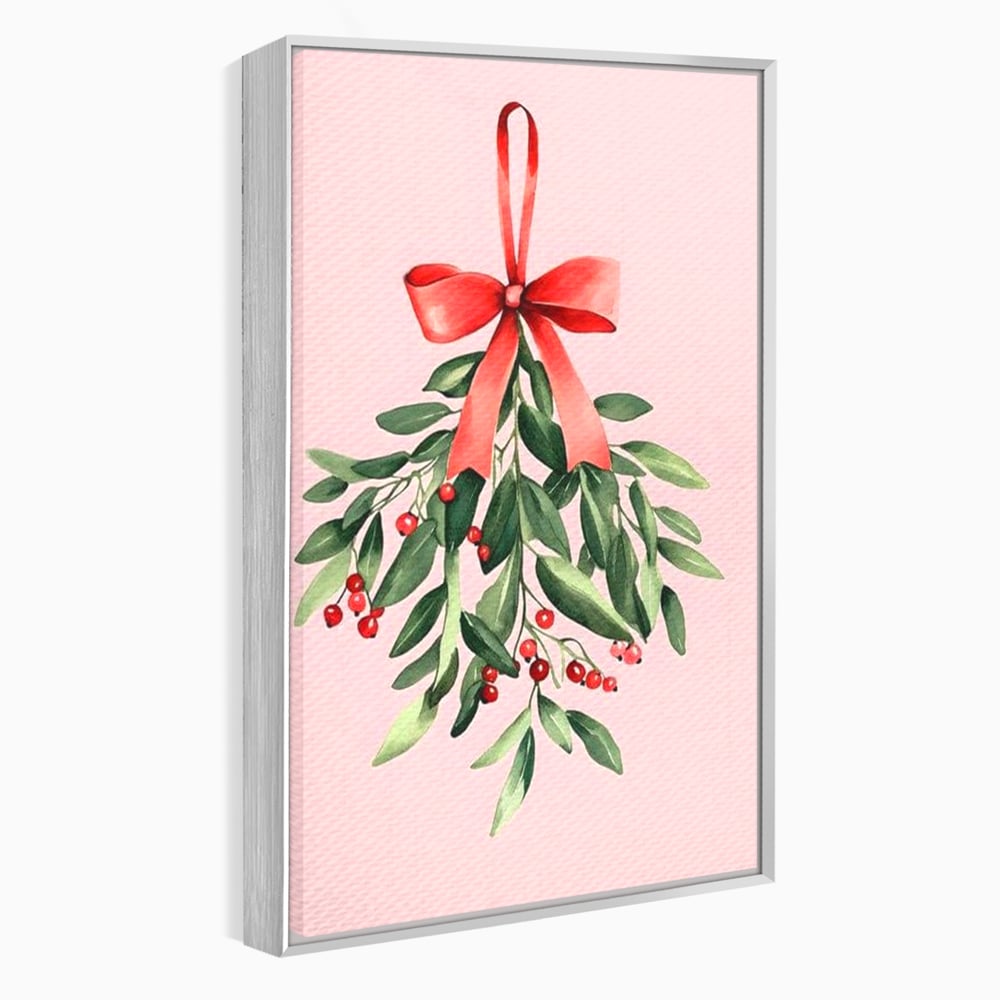 Fotoleinwand Leinwand Premium, LuxCanva® D1082, Zweig mit roter Hülle, Weihnachten, Pflanze, Zweig, Blätter, festlich, elegant, rosa, Winter, Jahreszeit, einfach, grün, grün, Atmosphäre, Kinderzimmer, Wohnen, Schlafzimmer