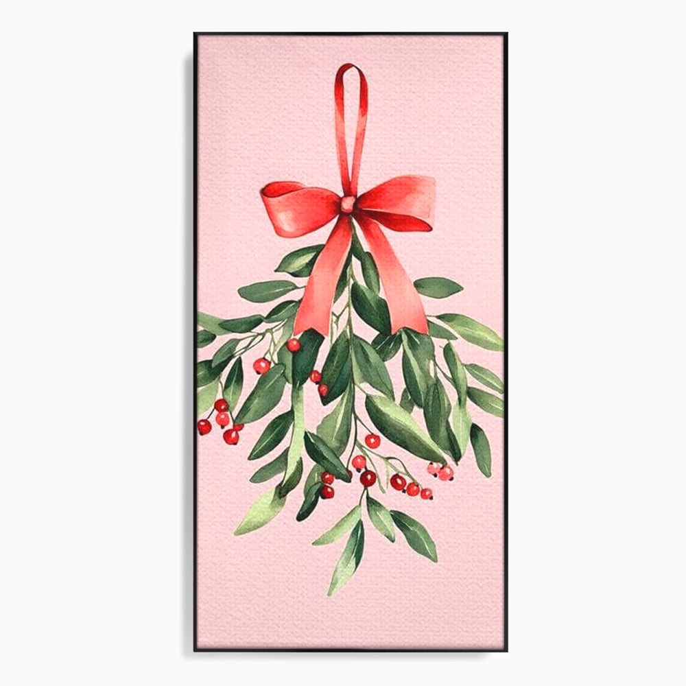 Fotoleinwand Leinwand Premium, LuxCanva® D1082, Zweig mit roter Hülle, Weihnachten, Pflanze, Zweig, Blätter, festlich, elegant, rosa, Winter, Jahreszeit, einfach, grün, grün, Atmosphäre, Kinderzimmer, Wohnen, Schlafzimmer