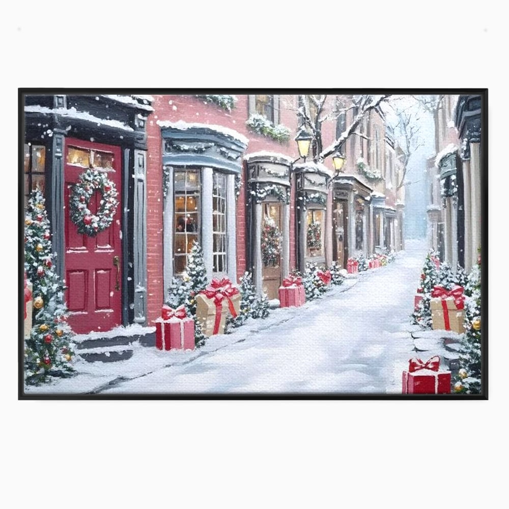 Tablou Canvas Premium, LuxCanva® D1083, Craciun Urban, Strada, Daruri, Zapada, Case, Iarna, Lumini, Impodobite, Poveste, Ajun, Plimbare, Feeric, Magie, Coronite, Vis, Oras, Camera Copil, Living, Dormitor