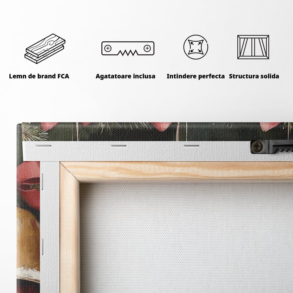 Leinwand Wandkunst Canvas Wall Art Premium, LuxCanva® D1084, Holiday Echos, Glocken, Weihnachten, Golden, Rot, Früchte, Tanne, Grün, Magie, Klang, Äste, Zweige, Tradition, Freude, Dezember, fröhlich, Kinderzimmer, Wohnzimmer, Schlafzimmer