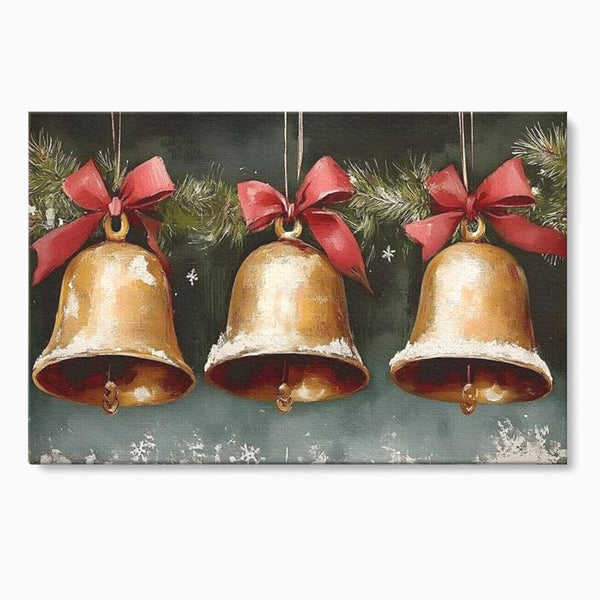 Leinwand Wandkunst Canvas Wall Art Premium, LuxCanva® D1084, Holiday Echos, Glocken, Weihnachten, Golden, Rot, Früchte, Tanne, Grün, Magie, Klang, Äste, Zweige, Tradition, Freude, Dezember, fröhlich, Kinderzimmer, Wohnzimmer, Schlafzimmer